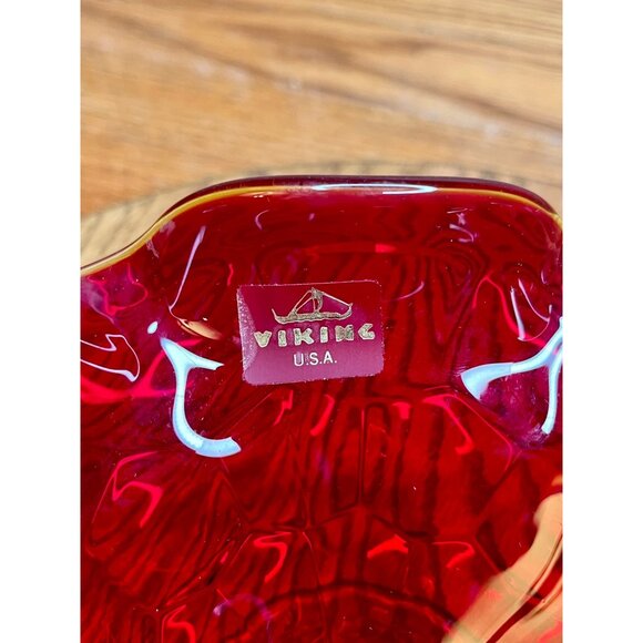 Vintage Viking Glass Ruby Red Amberina Georgian Ruffle Pedestal Bowl Compotewith - Picture 5 of 14